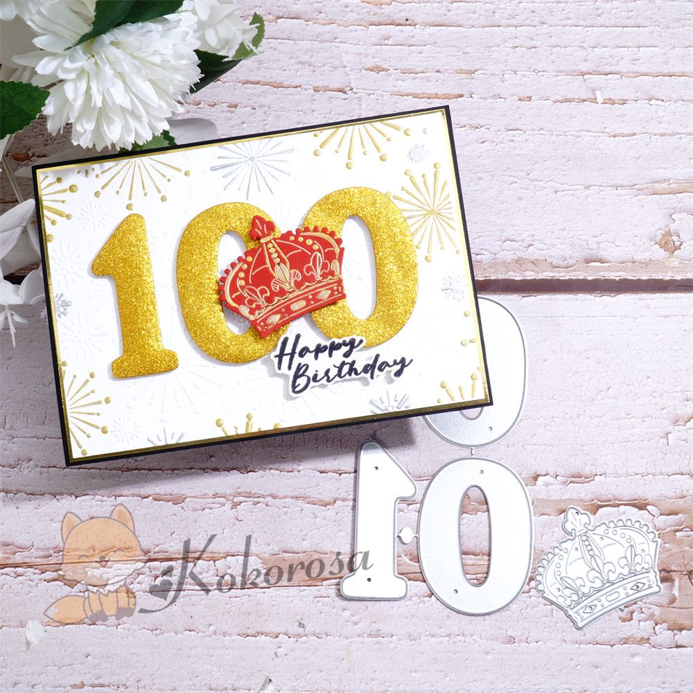 Kokorosa Metal Cutting Dies with "100" Word & Crown