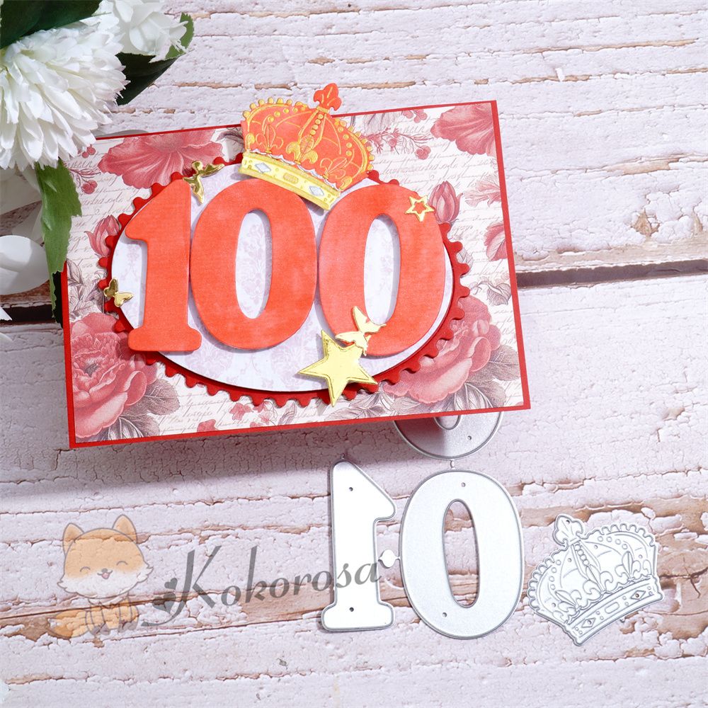 Kokorosa Metal Cutting Dies with "100" Word & Crown