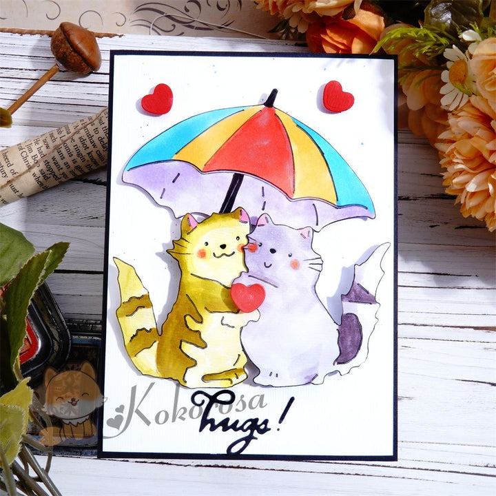 Kokorosa Metal Cutting Dies with 2 Cats Hugging in Umbrella