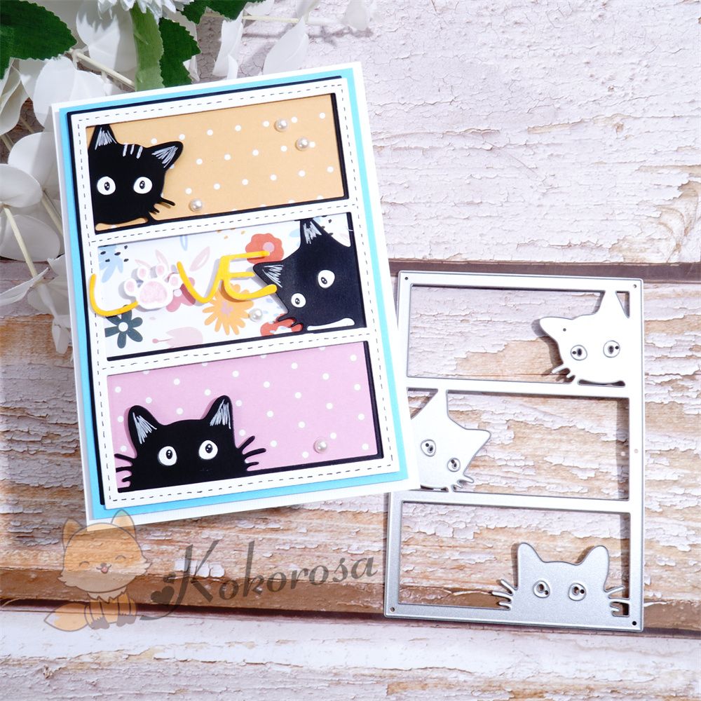 Kokorosa Metal Cutting Dies with 3 Cats Frame Board