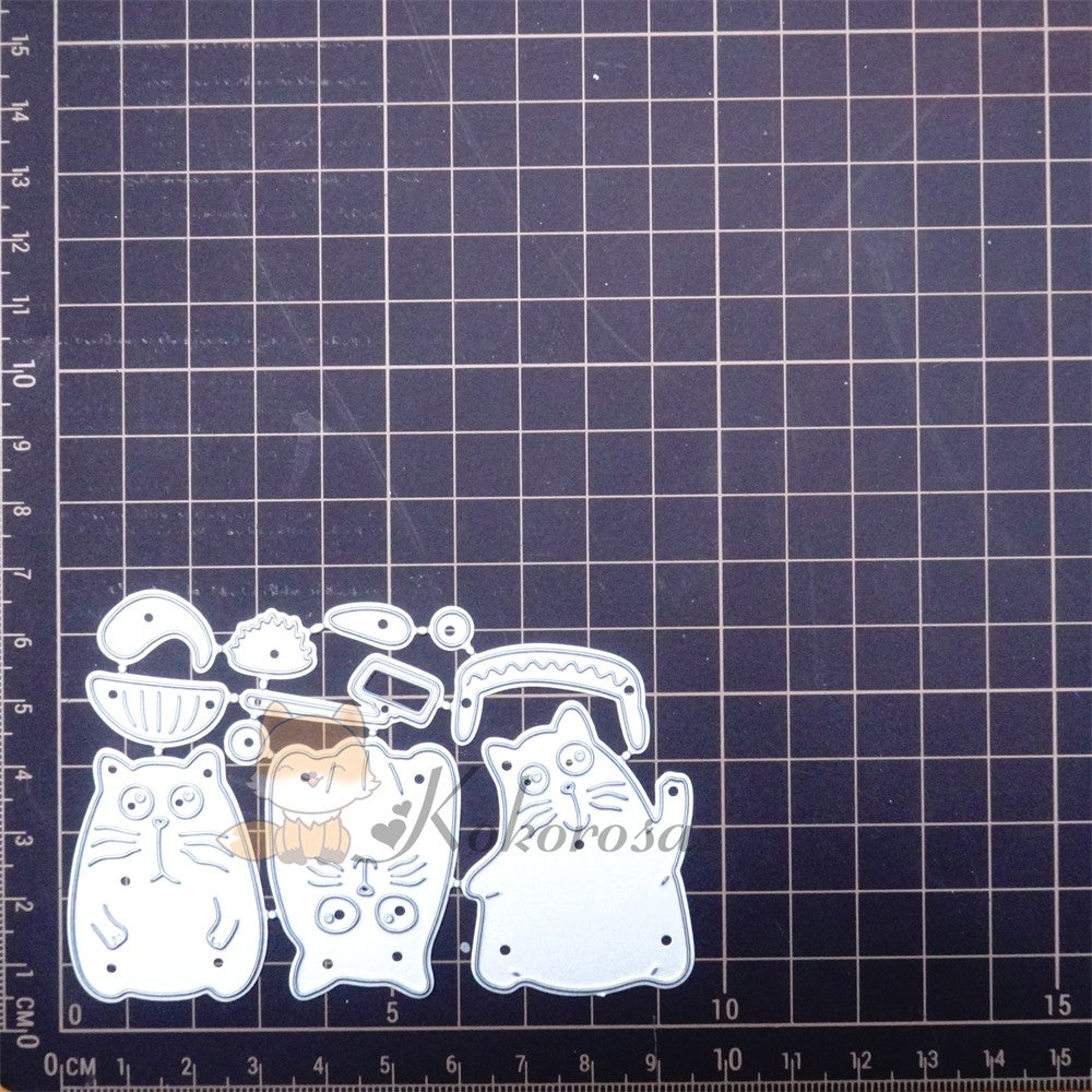 Kokorosa Metal Cutting Dies with 3 Funny Cats