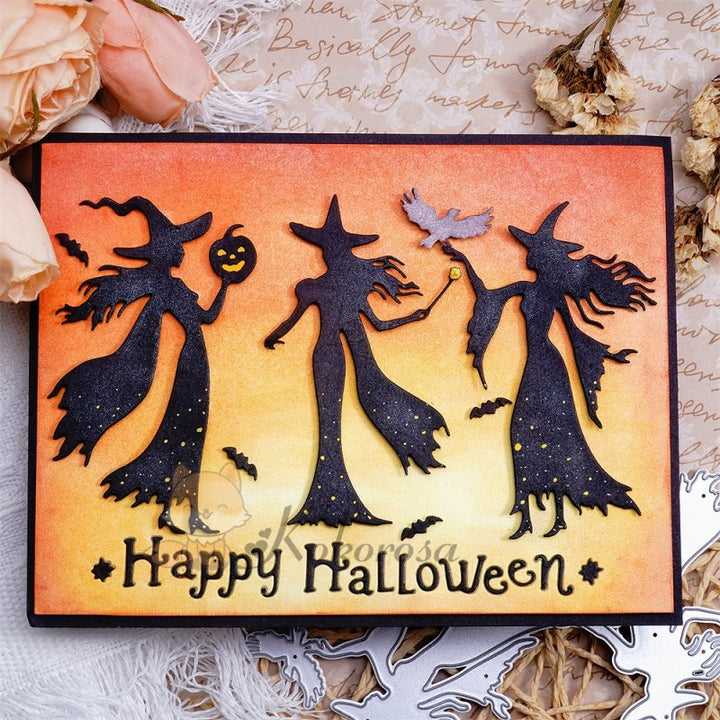 Kokorosa Metal Cutting Dies with 3 Witches & "HAPPY HALLOWEEN" Word