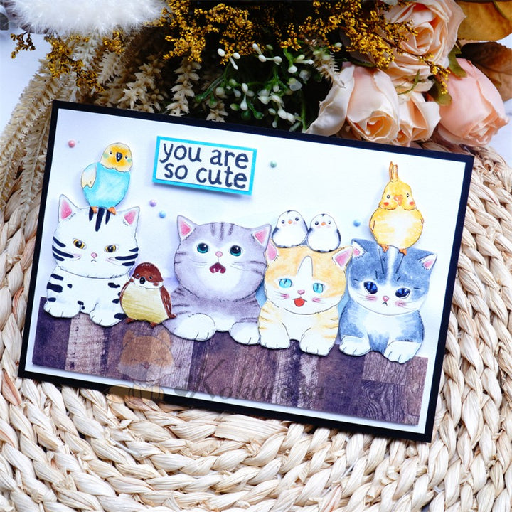 Kokorosa Metal Cutting Dies with 4 Cute Cats & Birds