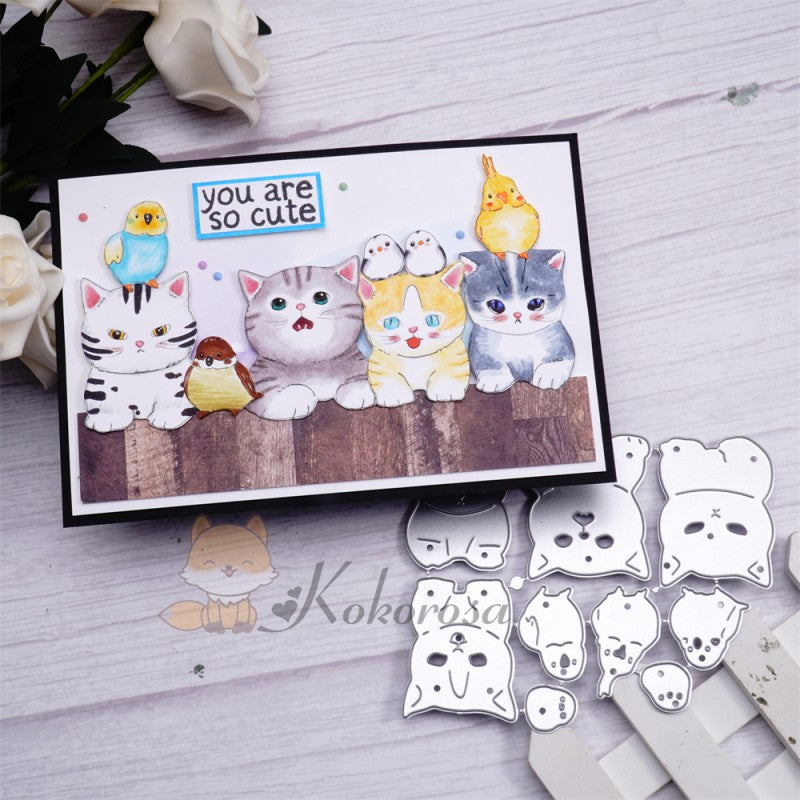 Kokorosa Metal Cutting Dies with 4 Cute Cats & Birds