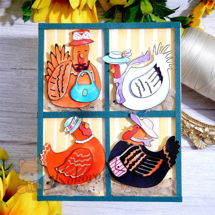 Kokorosa Metal Cutting Dies with 4 Elegant Chickens