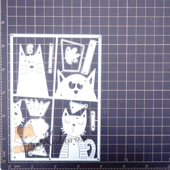 Kokorosa Metal Cutting Dies with 4 Funny Cats Frame Board