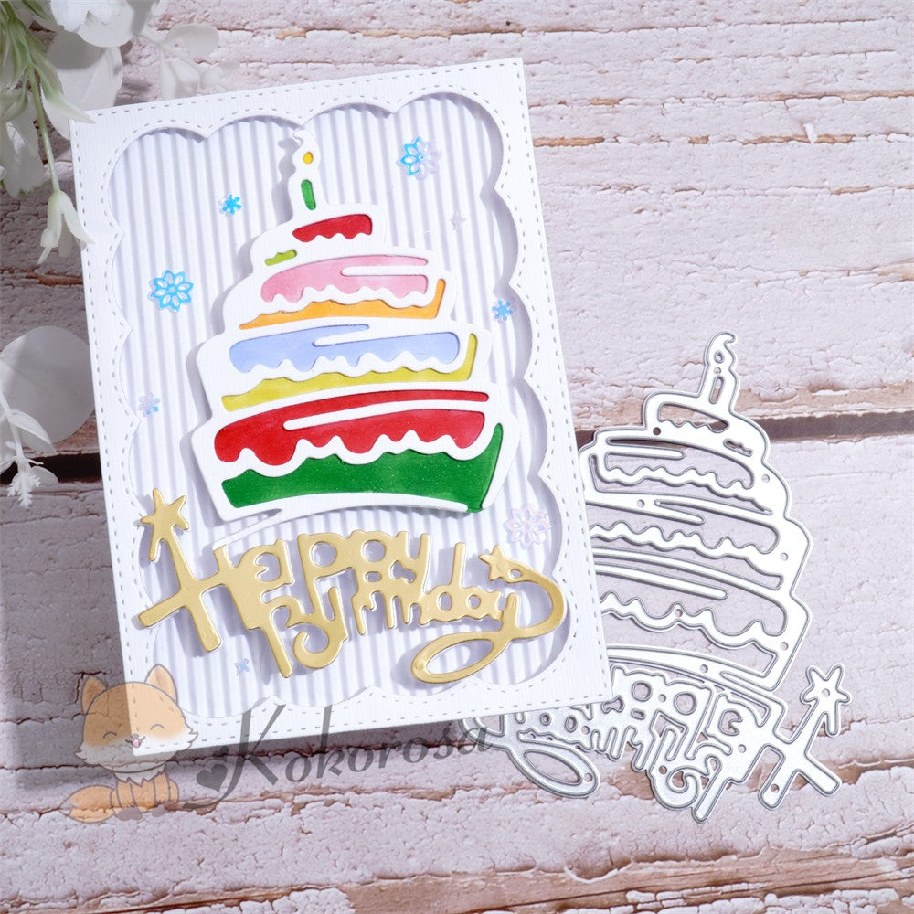 Kokorosa Metal Cutting Dies with Cake & "Happy Birthday" Word