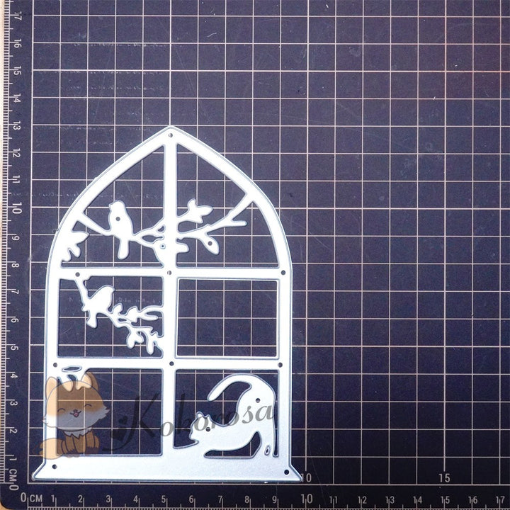 Kokorosa Metal Cutting Dies with Cat Playing in Window Frame Board