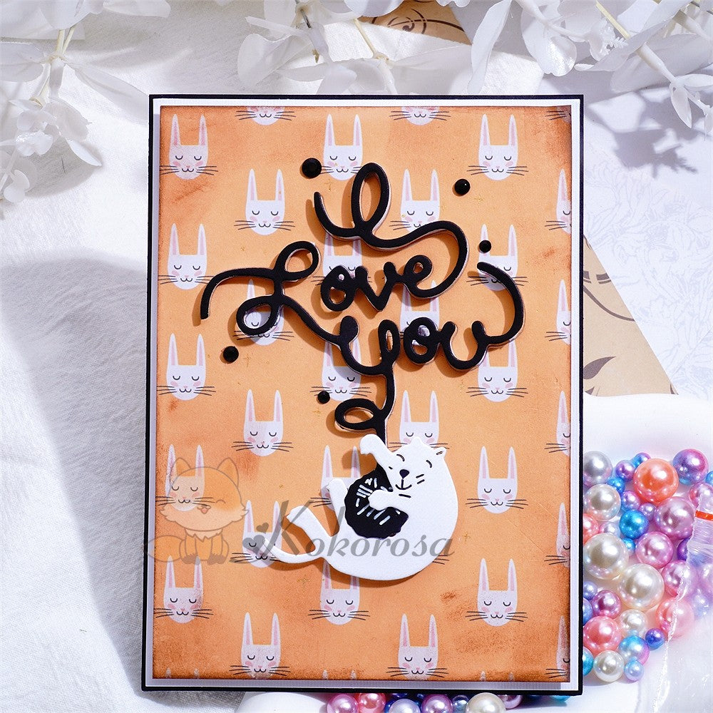 Kokorosa Metal Cutting Dies with Cat & "love you" Word