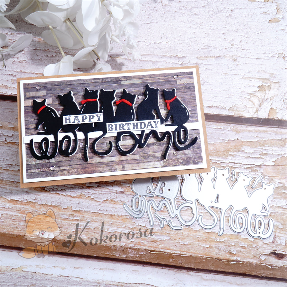 Kokorosa Metal Cutting Dies with "welcome" Cats Sitting in A Row