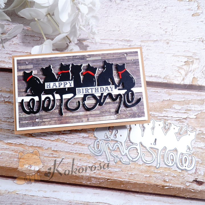 Kokorosa Metal Cutting Dies with "welcome" Cats Sitting in A Row