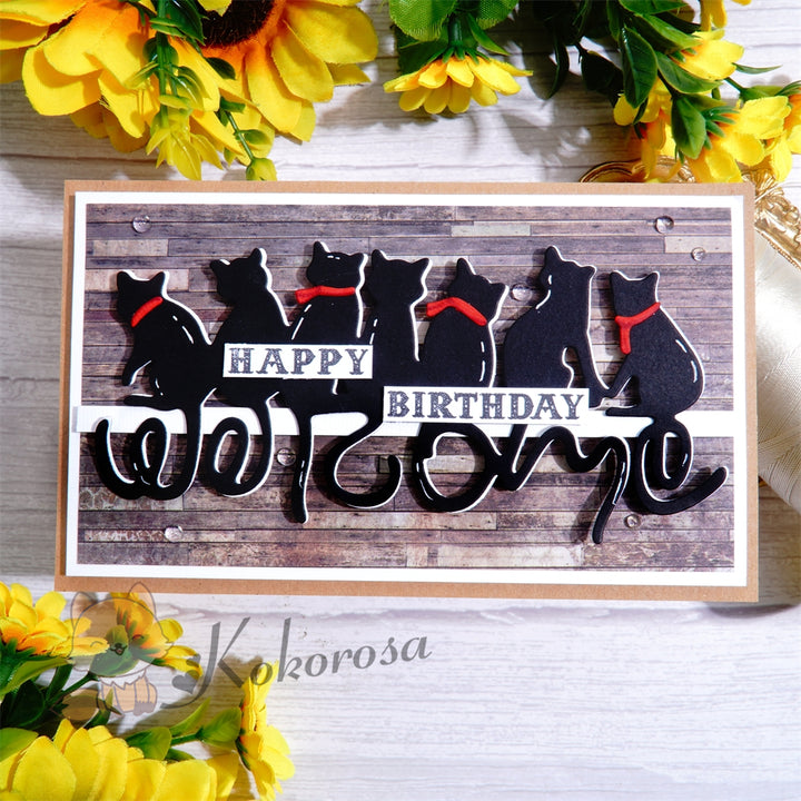 Kokorosa Metal Cutting Dies with "welcome" Cats Sitting in A Row