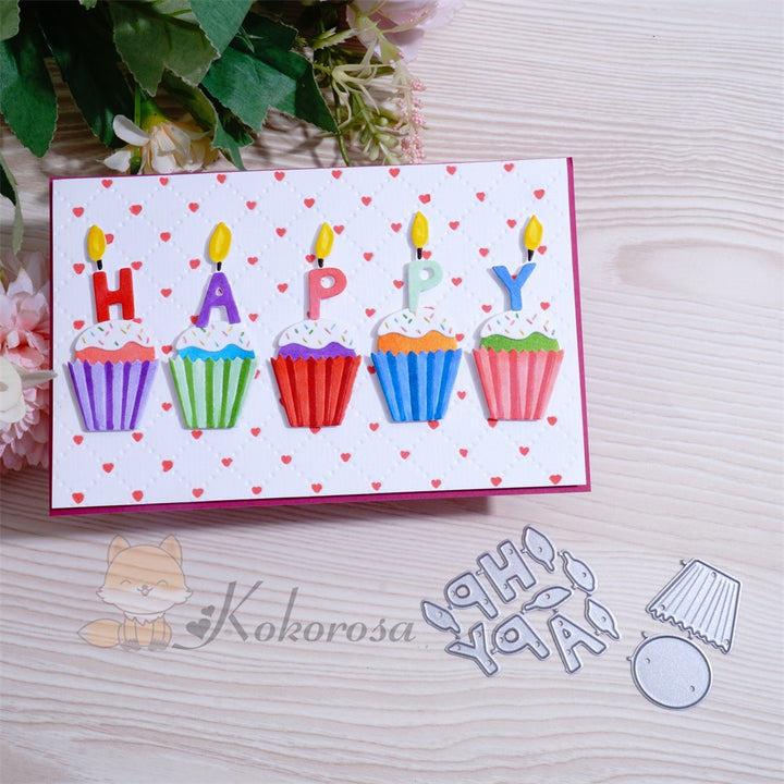 Kokorosa Metal Cutting Dies with Cupcake & “HAPPY” Words