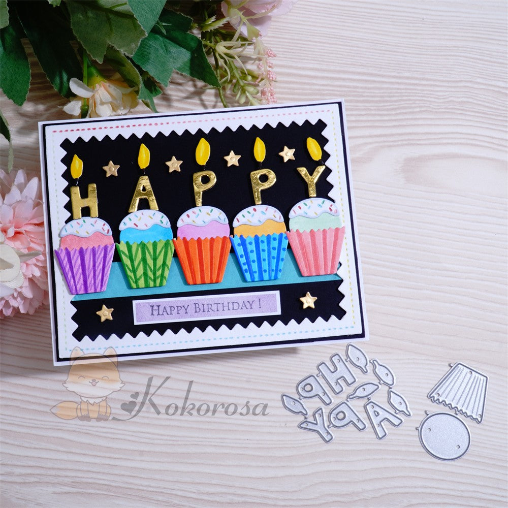 Kokorosa Metal Cutting Dies with Cupcake & “HAPPY” Words