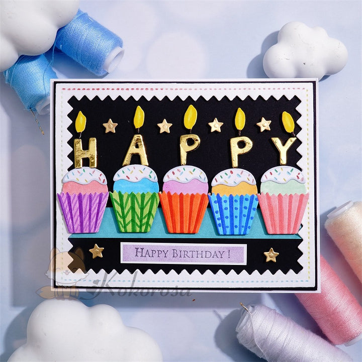 Kokorosa Metal Cutting Dies with Cupcake & “HAPPY” Words