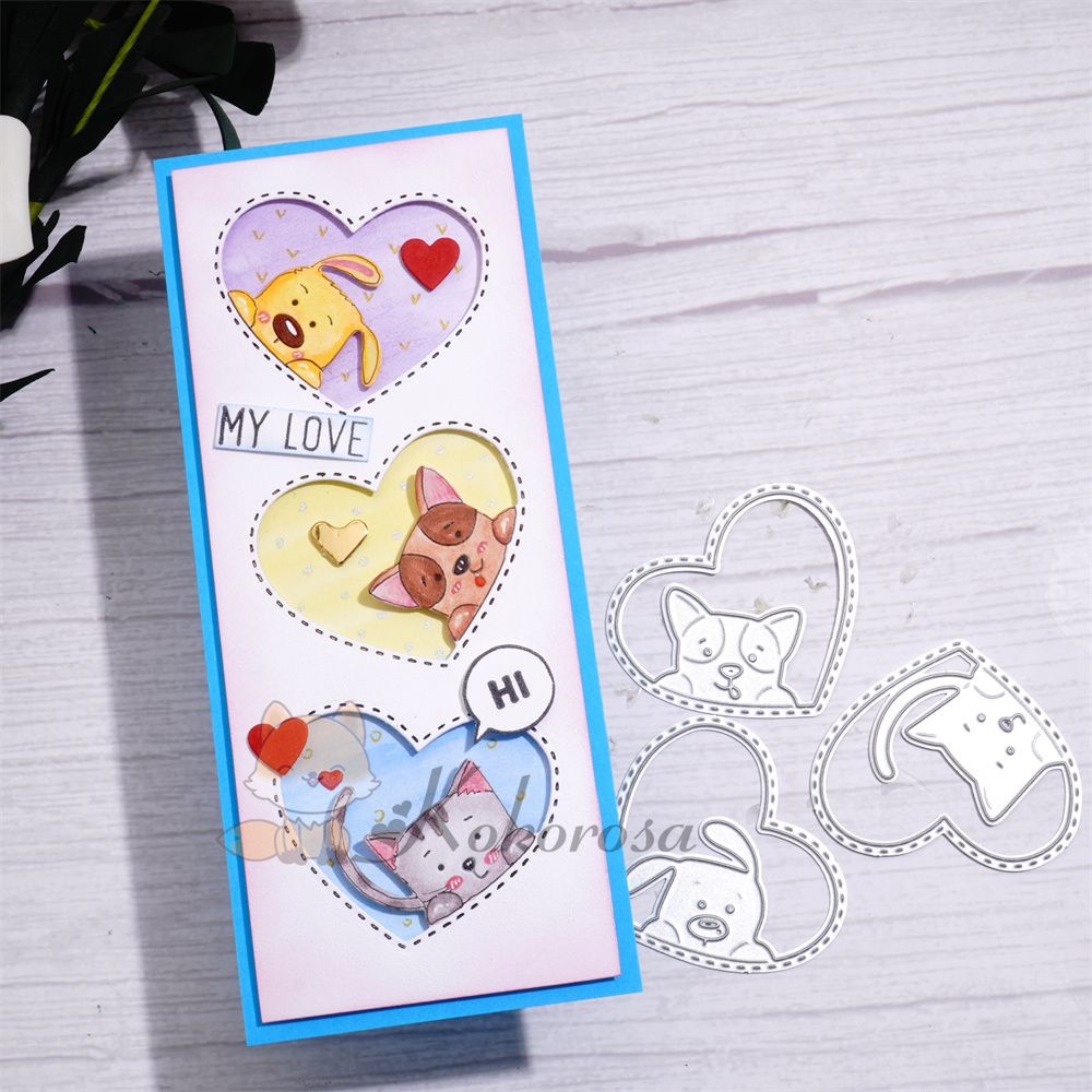 Kokorosa Metal Cutting Dies with Cute Heart Shaped Dogs & Cats