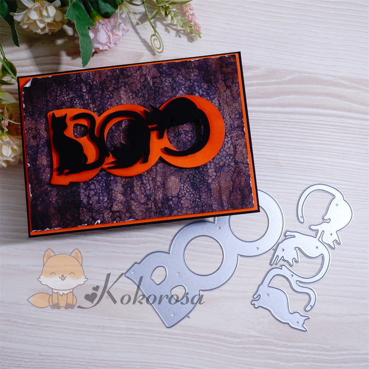 Kokorosa Metal Cutting Dies with Cute Cats & "BOO" Words