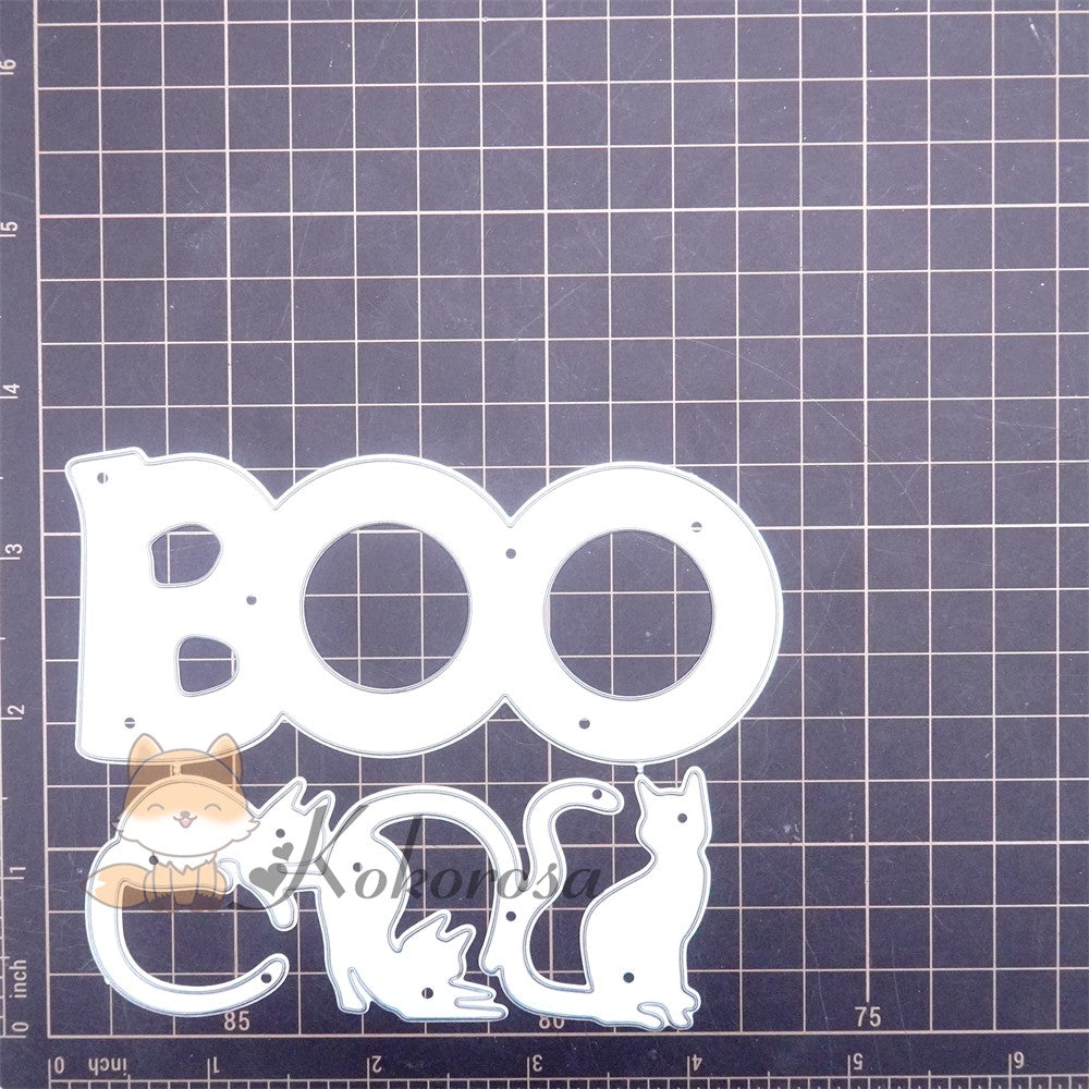 Kokorosa Metal Cutting Dies with Cute Cats & "BOO" Words