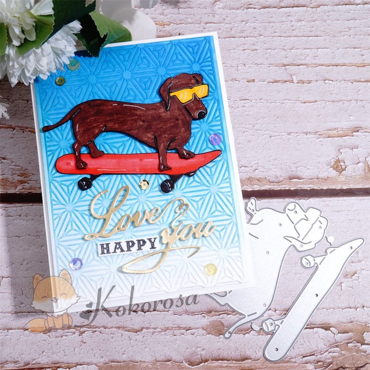 Kokorosa Metal Cutting Dies with Dachshund on Skateboard