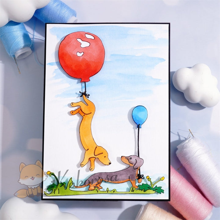 Kokorosa Metal Cutting Dies with Dachshunds Play Balloons