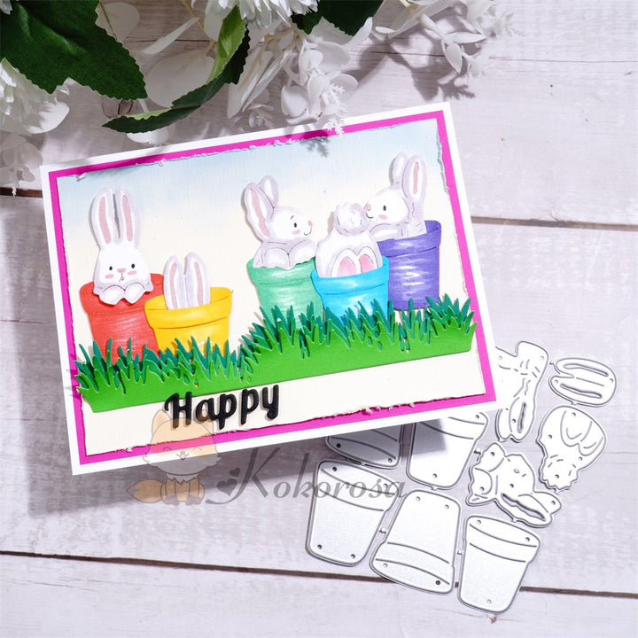 Kokorosa Metal Cutting Dies with Easter Potted Bunnies