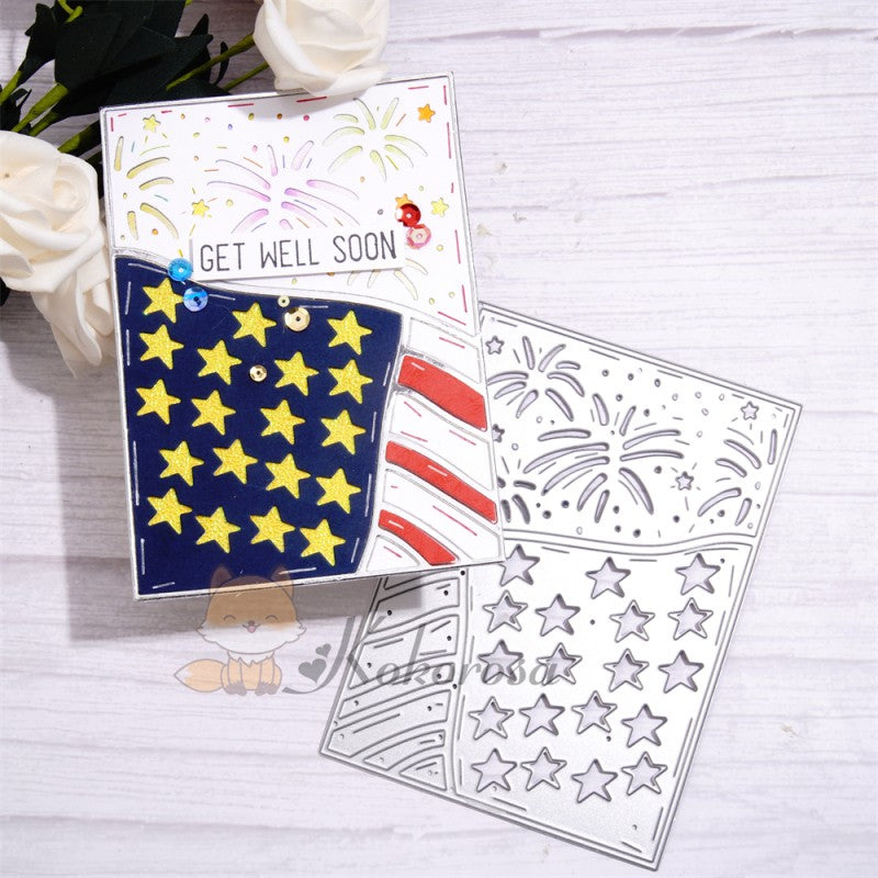 Kokorosa Metal Cutting Dies with Fireworks & Flag Background Board