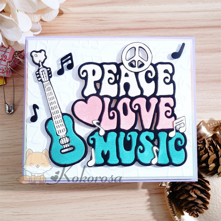 Kokorosa Metal Cutting Dies with Guitar & “PEACE LOVE MUSIC" Words