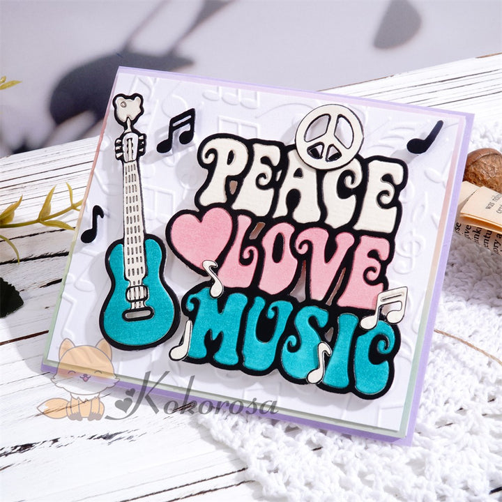 Kokorosa Metal Cutting Dies with Guitar & “PEACE LOVE MUSIC" Words