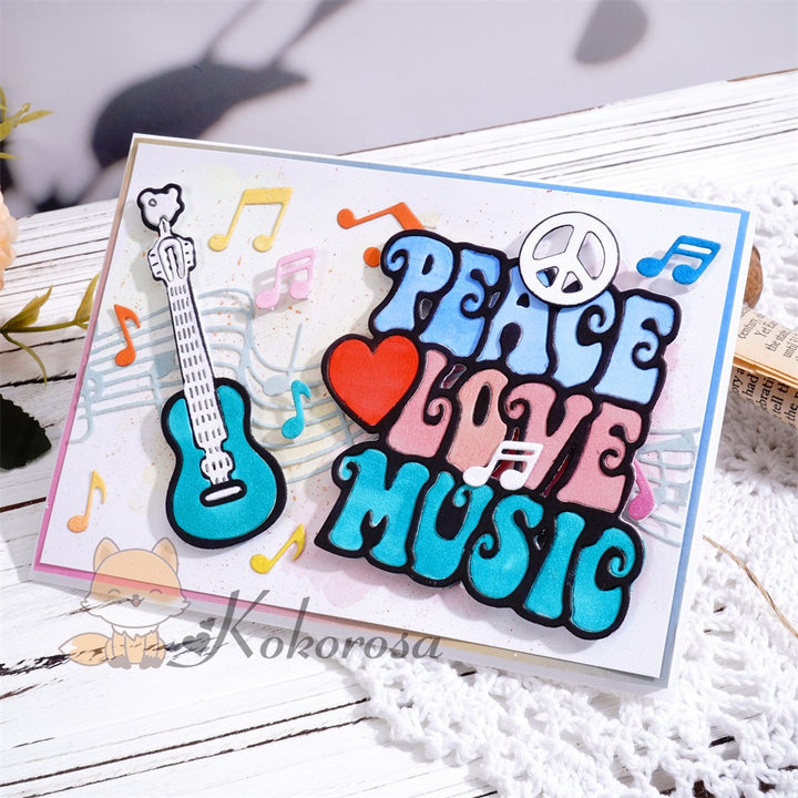 Kokorosa Metal Cutting Dies with Guitar & “PEACE LOVE MUSIC" Words