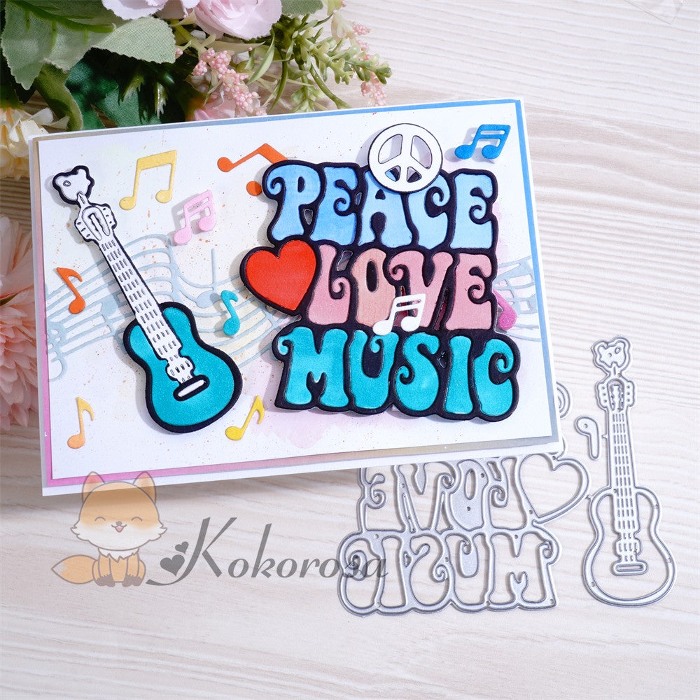 Kokorosa Metal Cutting Dies with Guitar & “PEACE LOVE MUSIC" Words