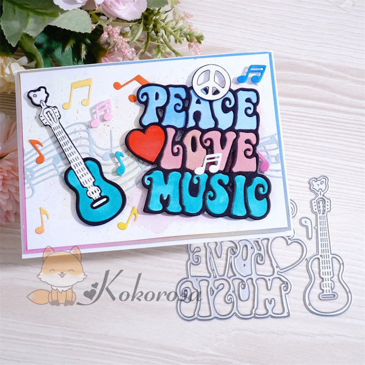 Kokorosa Metal Cutting Dies with Guitar & “PEACE LOVE MUSIC" Words