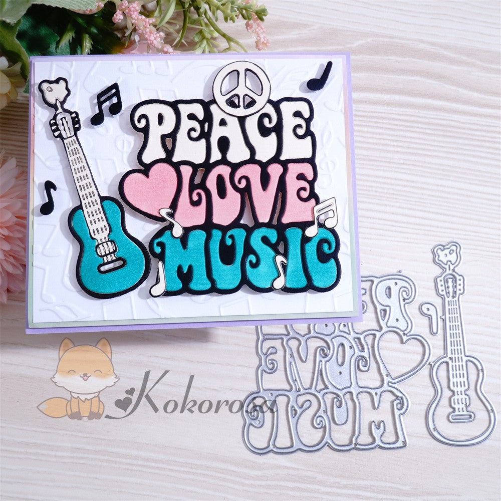 Kokorosa Metal Cutting Dies with Guitar & “PEACE LOVE MUSIC" Words