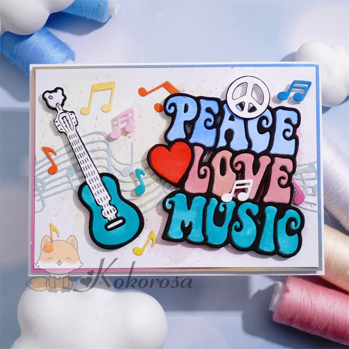 Kokorosa Metal Cutting Dies with Guitar & “PEACE LOVE MUSIC" Words