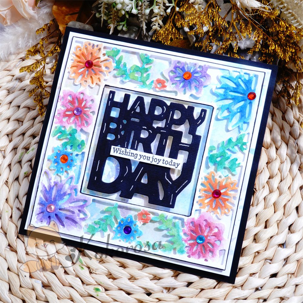 Kokorosa Metal Cutting Dies with "HAPPY BIRTHDAY" Word Flower Frame Board