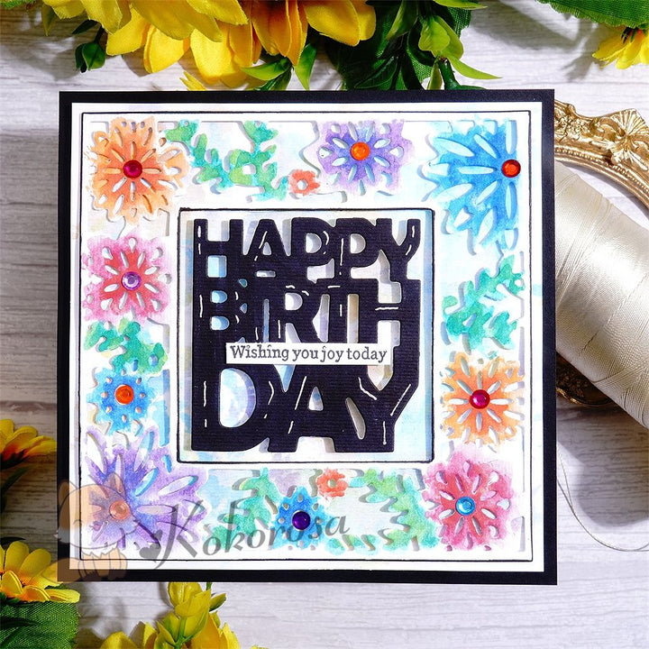 Kokorosa Metal Cutting Dies with "HAPPY BIRTHDAY" Word Flower Frame Board