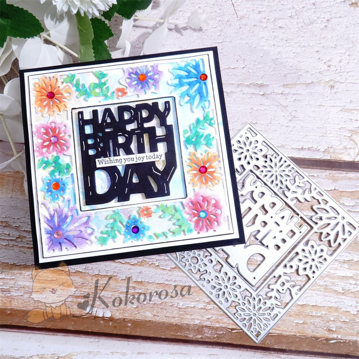 Kokorosa Metal Cutting Dies with "HAPPY BIRTHDAY" Word Flower Frame Board