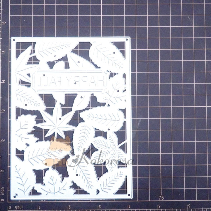 Kokorosa Metal Cutting Dies with "HAPPY FALL" & Leaves Frame Board