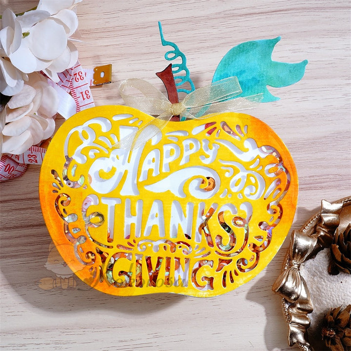 Kokorosa Metal Cutting Dies with "HAPPY THANKSGIVING" Pumpkin