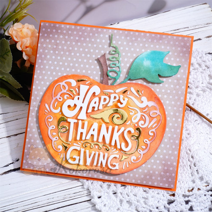 Kokorosa Metal Cutting Dies with "HAPPY THANKSGIVING" Pumpkin