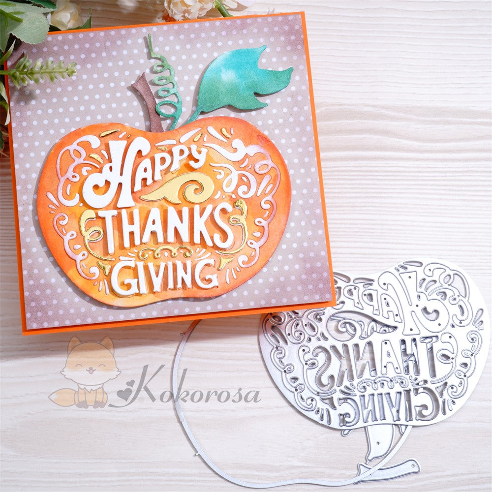 Kokorosa Metal Cutting Dies with "HAPPY THANKSGIVING" Pumpkin