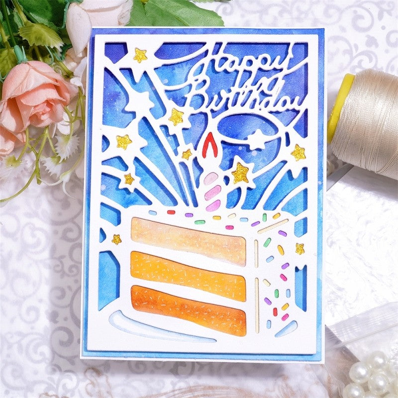 Kokorosa Metal Cutting Dies with "Happy Birthday" Word & Birthday Cake Background Board