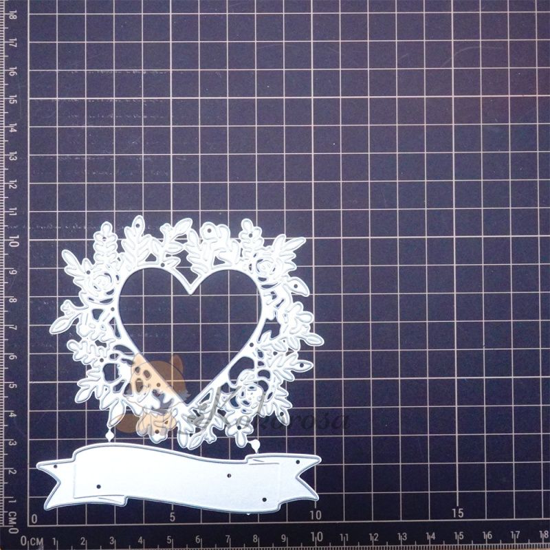 Kokorosa Metal Cutting Dies with Heart Frame & Ribbon