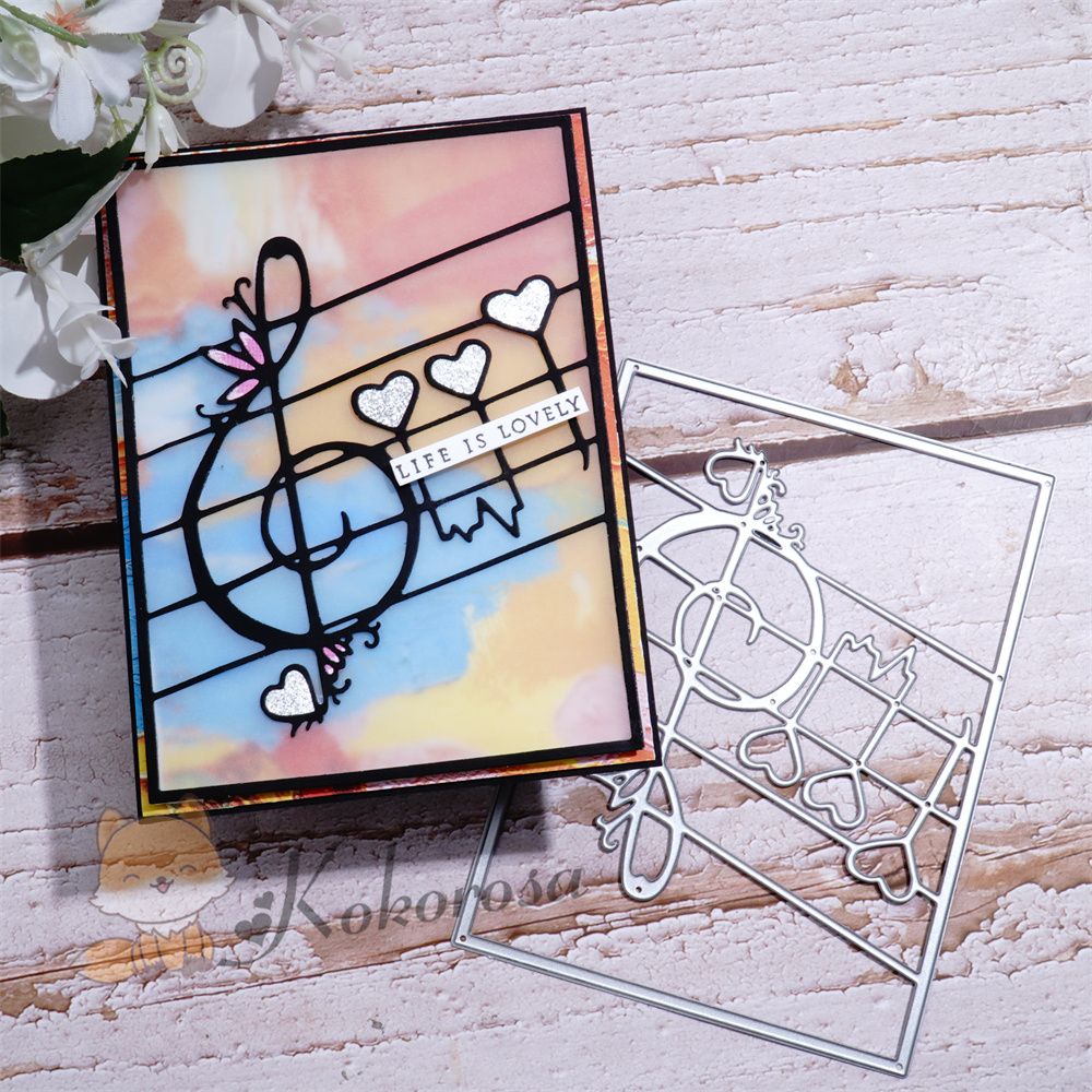Kokorosa Metal Cutting Dies with Heart Music Notes & Staff Background Board