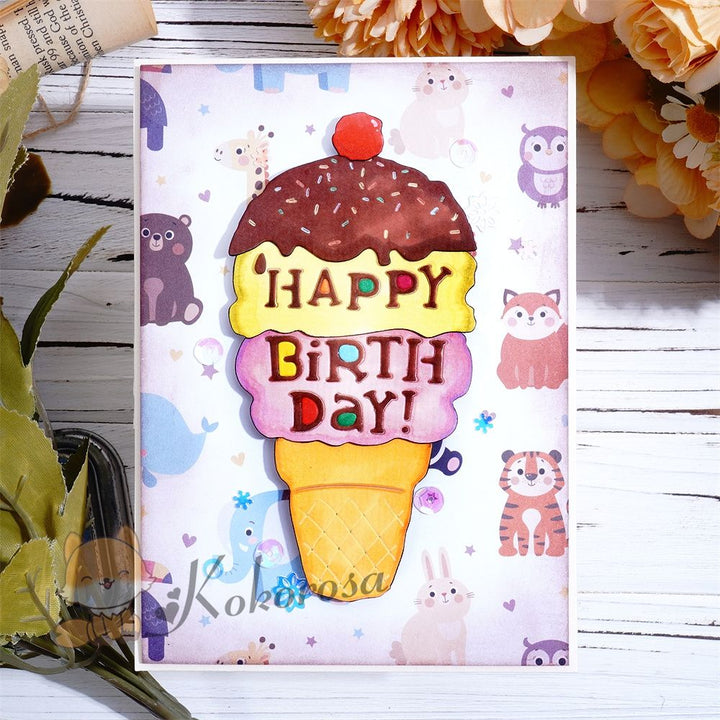 Kokorosa Metal Cutting Dies with Ice-cream & "Happy Birthday" Word