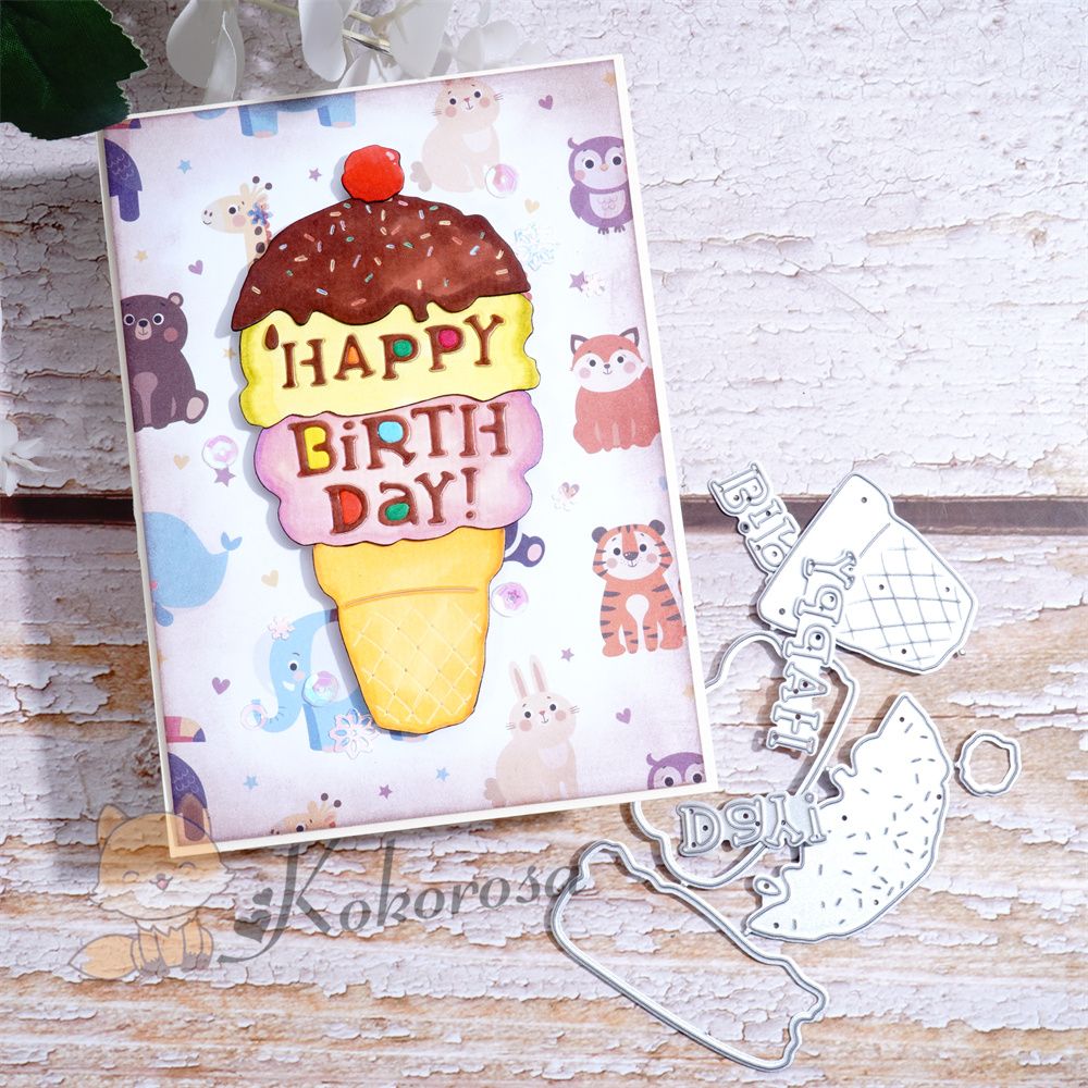 Kokorosa Metal Cutting Dies with Ice-cream & "Happy Birthday" Word