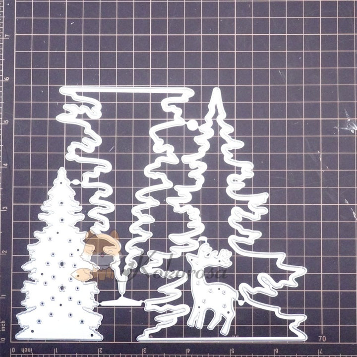 Kokorosa Metal Cutting Dies with Layered Snowy Trees & Reindeer