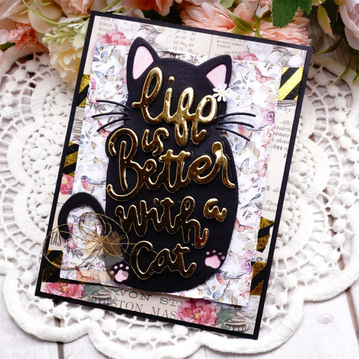 Kokorosa Metal Cutting Dies with "Life is Better with Cat" Word Cat Shaped Board