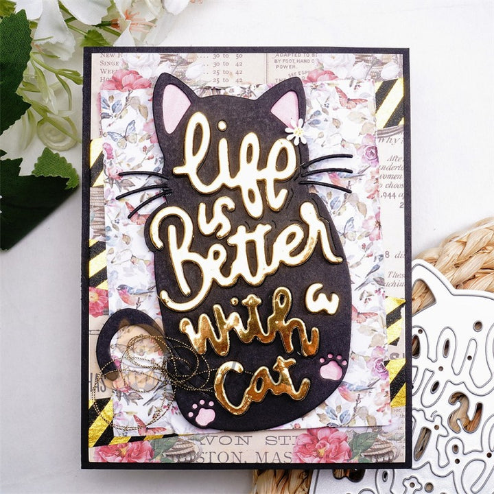 Kokorosa Metal Cutting Dies with "Life is Better with Cat" Word Cat Shaped Board