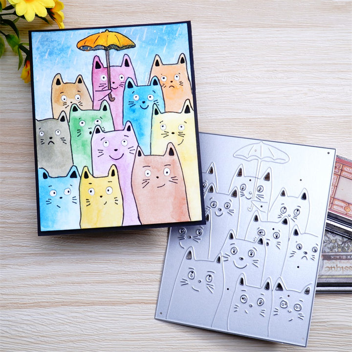 Kokorosa Metal Cutting Dies with Multi-Cats Holding an Umbrella Background Board