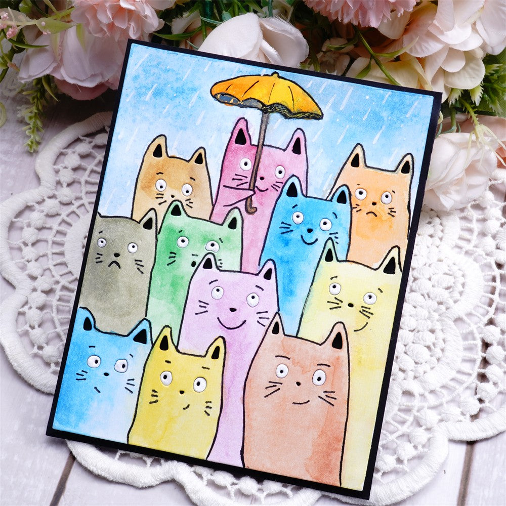 Kokorosa Metal Cutting Dies with Multi-Cats Holding an Umbrella Background Board